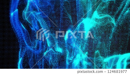 Image of glowing network of connections over pattern on black background 124681977