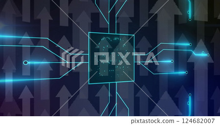 Image of biometric brain, digital data processing over circuit board 124682007