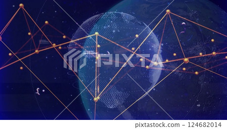 Image of network of connections and digital data processing over globe 124682014
