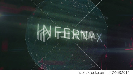 Image of infected text and network of connections digital data processing over globe 124682015