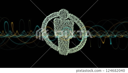 Image of media icon and dna strands on black background Image of media icon and dna strands on black background 124682040