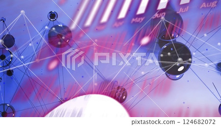 Image of network of connections and digital data processing 124682072