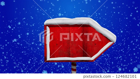 Image of wooden sign with copy space over snow falling Image of wooden sign with copy space over snow falling 124682101
