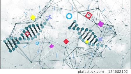 Image of dna strand over shapes moving Image of dna strand over shapes moving 124682102