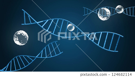 Image of dna strands over white bubbles moving 124682114