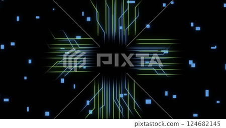 Image of shapes moving over ai text and connections 124682145