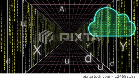 Image of digital clouds over data processing Image of digital clouds over data processing 124682152