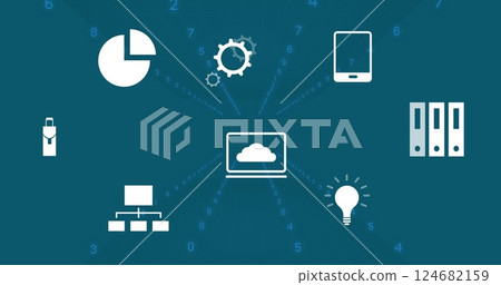 Business and technology icons with cloud computing image over blue background 124682159