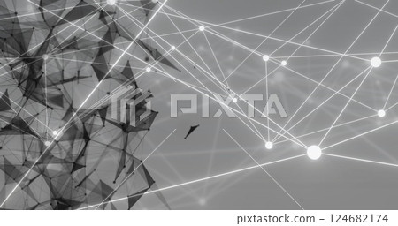 Image of network of connections over shapes moving Image of network of connections over shapes moving 124682174