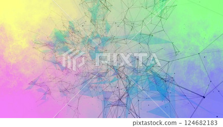 Image of network of connections over colourful shapes moving Image of network of connections over colourful shapes moving 124682183