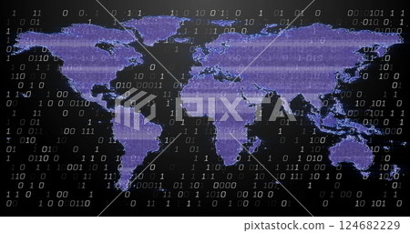 World map with binary code, data processing image 124682229
