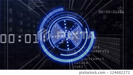 Futuristic blue digital target image over complex data and coding background Futuristic blue digital target image over complex data and coding background 124682272