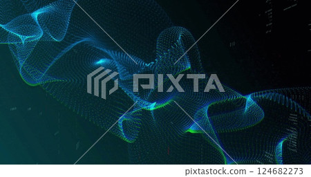 Image of network of connections and data processing over black background Image of network of connections and data processing over black background 124682273