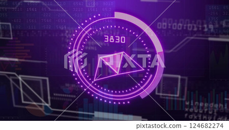 Digital currency value image over futuristic financial data background Digital currency value image over futuristic financial data background 124682274