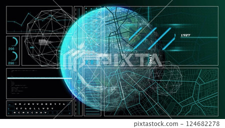 Image of network of connections and data processing over globe Image of network of connections and data processing over globe 124682278