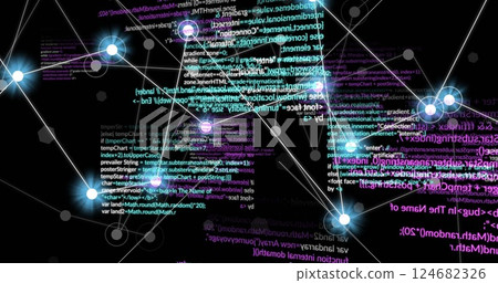 Image of data processing and connections on black background Image of data processing and connections on black background 124682326