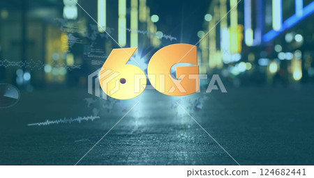 6G text image over blurred city lights and digital data visualization 124682441
