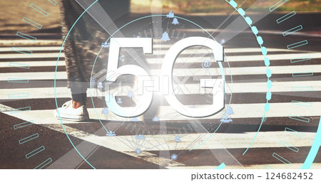 5G technology image over city crosswalk background 124682452