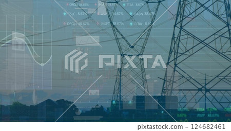 Stock market data image over power lines and urban landscape 124682461