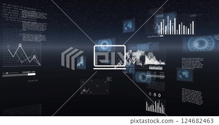 Image of digital data processing over grid on black background 124682463