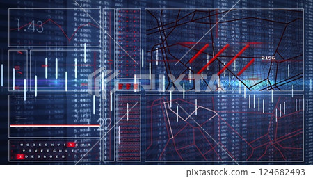 Image of data processing on black background Image of data processing on black background 124682493