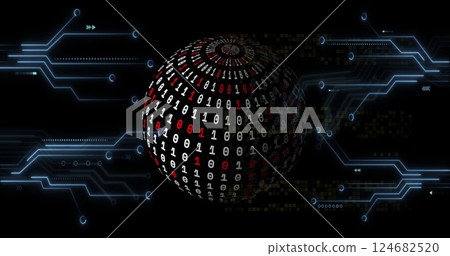 Binary code sphere with digital circuits and data processing image Binary code sphere with digital circuits and data processing image 124682520