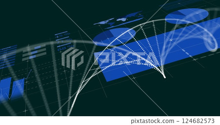 DNA strand and data visualization image over world map and charts 124682573