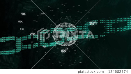 Rotating globe with binary coding and data processing image 124682574