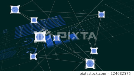Network of connections and data processing image over digital world map 124682575