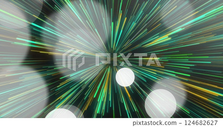 Colorful light streaks radiating outward over abstract image background Colorful light streaks radiating outward over abstract image background 124682627