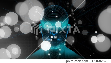 Digital human head with glowing circles and data points image Digital human head with glowing circles and data points image 124682629