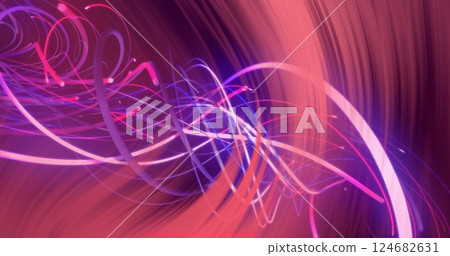 Colorful abstract image with swirling lines and light trails over gradient background 124682631