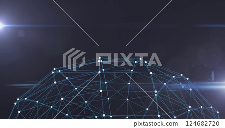 Image of glowing nodes and connecting lines forming futuristic digital network on dark background Image of glowing nodes and connecting lines forming futuristic digital network on dark background 124682720