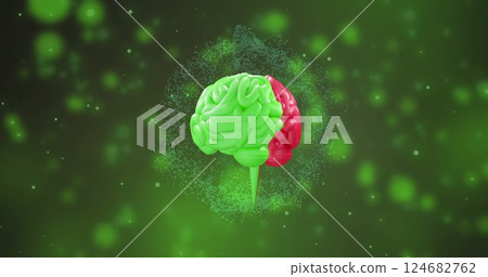 Image of digital brain illustration symbolizing technology innovation on vibrant green background 124682762