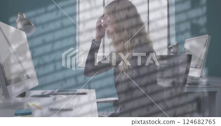 Image of concentrating on computer screen, businesswoman working in modern office workspace Image of concentrating on computer screen, businesswoman working in modern office workspace 124682765