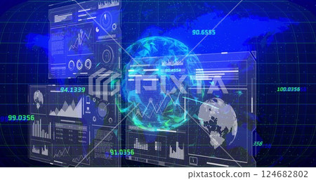 Digital data analytics and global network image over financial graphs and charts Digital data analytics and global network image over financial graphs and charts 124682802