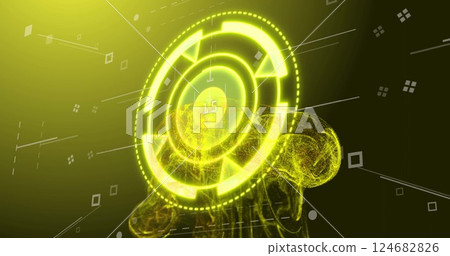 Digital countdown image over glowing yellow circular interface Digital countdown image over glowing yellow circular interface 124682826