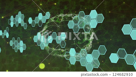 Image of element structures over brain and networks on dark background 124682910
