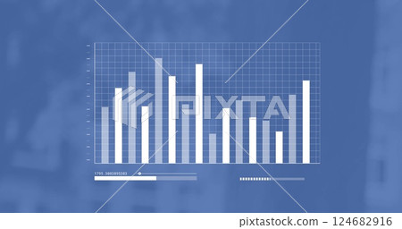 Image of graph processing data on blue background Image of graph processing data on blue background 124682916