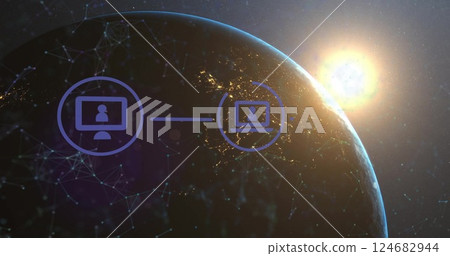 Image of network of connections with digital icons over globe Image of network of connections with digital icons over globe 124682944