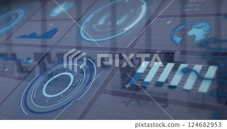 Image of digital data processing over desks in office Image of digital data processing over desks in office 124682953