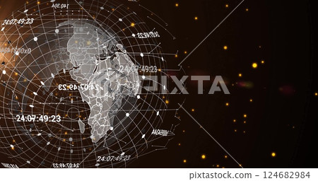 Image of data processing and globe on black background Image of data processing and globe on black background 124682984