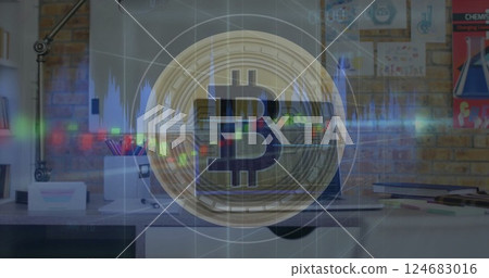 Image of bitcoin and data processing over computer in office 124683016