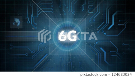 Image of 6g text and light over motherboard network on dark background Image of 6g text and light over motherboard network on dark background 124683024