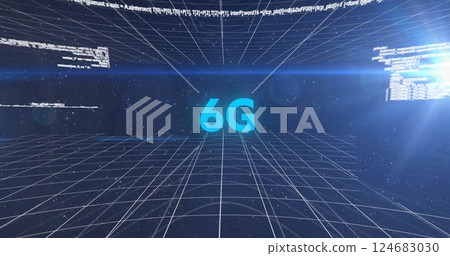Image of 6g text, light, scanner and processing data on dark background Image of 6g text, light, scanner and processing data on dark background 124683030