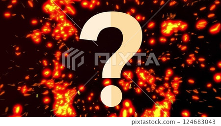 Image of confetti and light spots over question mark on black background 124683043
