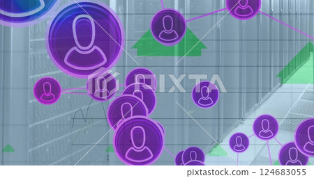 Image of connections with icons and digital data processing over computer servers Image of connections with icons and digital data processing over computer servers 124683055