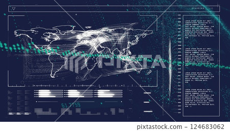 Image of world map and digital data processing over dark background Image of world map and digital data processing over dark background 124683062