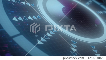 Image of scope scanning over colourful light spots on black background Image of scope scanning over colourful light spots on black background 124683065