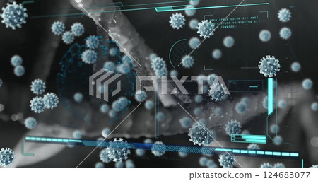 Image of virus cells and data processing over cells Image of virus cells and data processing over cells 124683077